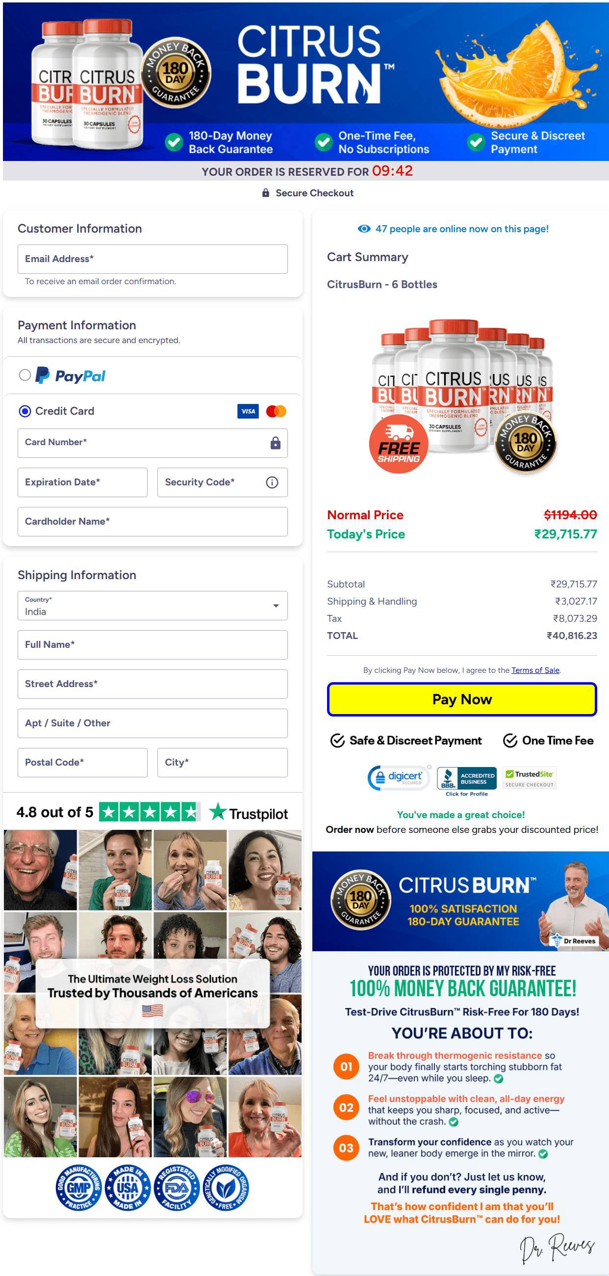 Citrus Burn checkout page